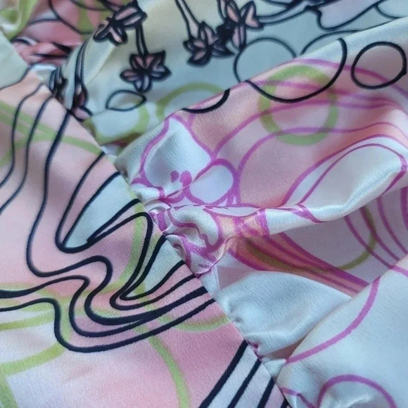 Donna Rae Satin Shiny Pink Green Day Stretch Dress Rutched Short Puff Sleeves 6 - Picture 3 of 15